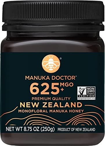 - MGO 625+ Manuka Honey Monofloral, 100% Pure New Zealand Honey. Certified. Guaranteed. RAW. Non-GMO (8.75 oz)