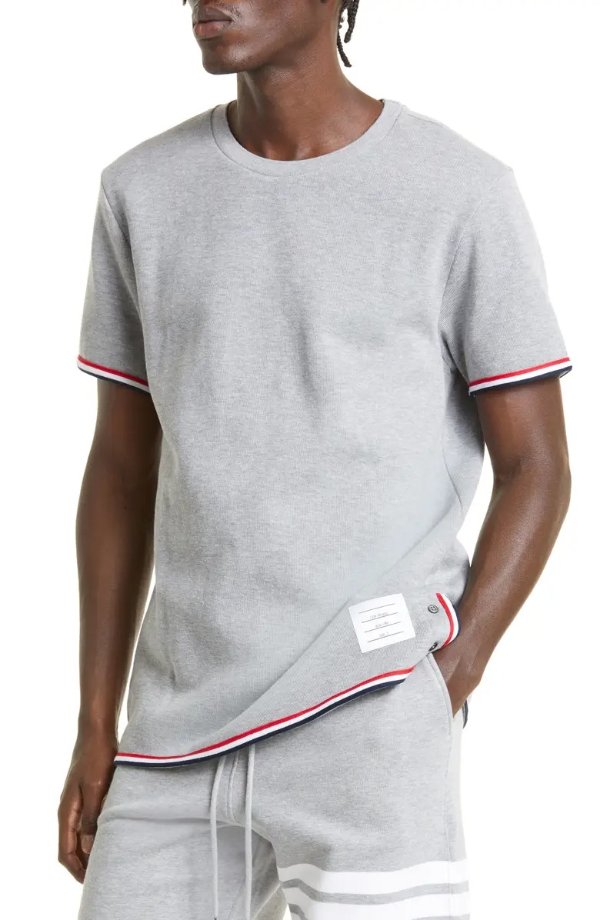 Stripe Trim Cotton T-Shirt