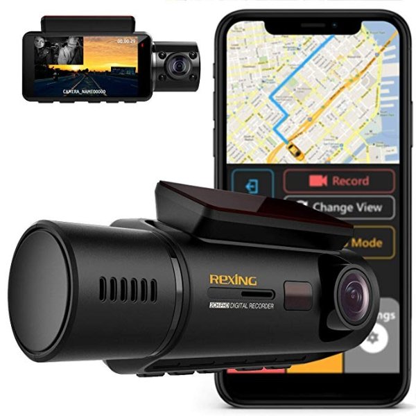 V3 Dual Camera Front and Inside Cabin Infrared Night Vision Full HD 1080p WiFi Car Taxi Dash Cam with Built-in GPS, Supercapacitor, 2.7" LCD Screen, Parking Monitor, Mobile App