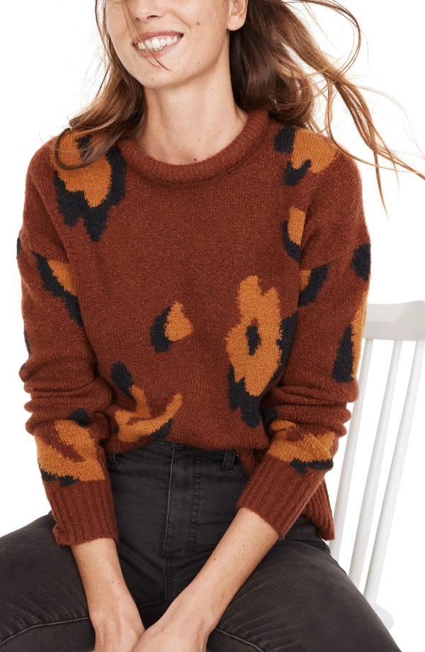 Leopard Intarsia Fulton Pullover Sweater