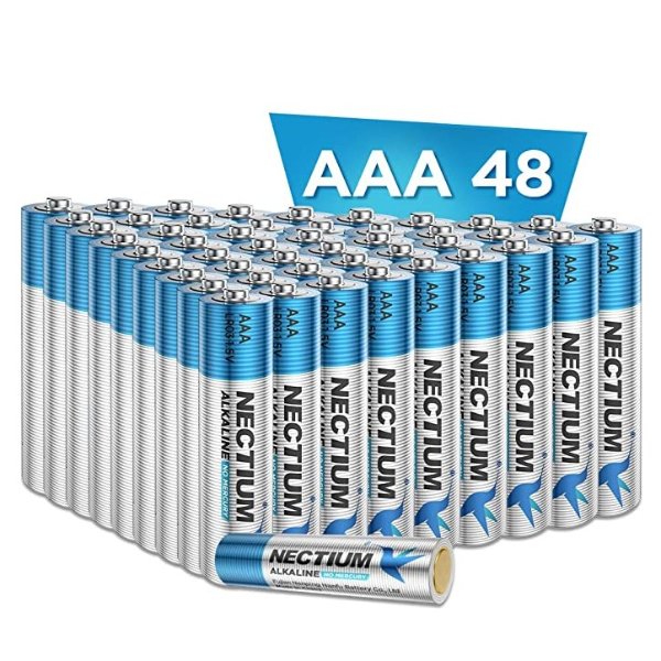 NECTIUM Superior Performance AAA Alkaline Pure-Gold-Bottom IoT Batteries (48 Count)