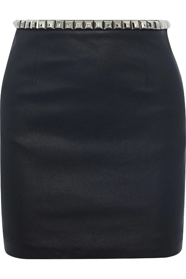 Studded leather mini skirt