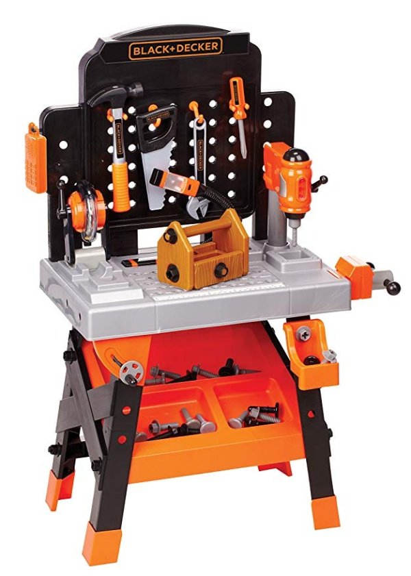 BLACK + DECKER Power Tool Workshop - Play Toy Workbench for Kids with Drill, Miter Saw and Working Flashlight - Build Your Own Tool Box – 75 Realistic Toy Tools and Accessories [Amazon Exclusive]