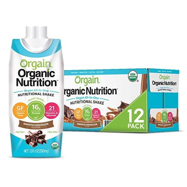 Organic Vegan Plant Based Nutritional Shake, Smooth Chocolate - Meal Replacement, 16g Protein, 21 Vitamins & Minerals, Dairy Free, Gluten Free, 11 Ounce, 12 Count (Packaging May Vary)