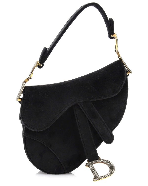 Black Velvet & Crystal Mini Saddle Bag (Authentic Pre-Owned)