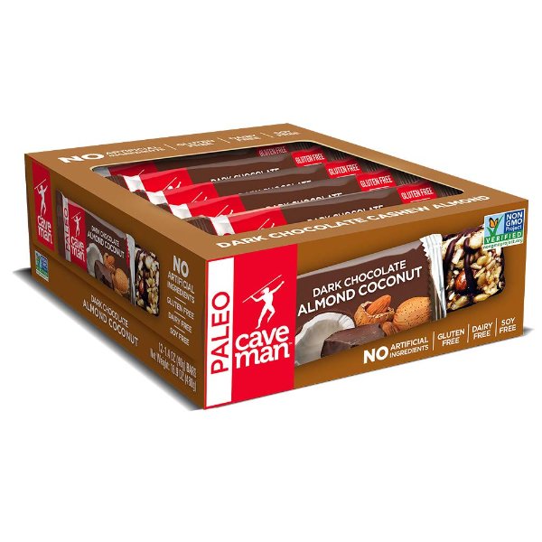 Caveman Foods 谷物能量棒 黑巧克力+杏仁+椰子片 12条装