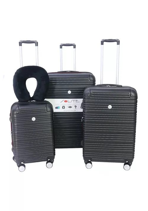 4 Piece Expandable Upright Spinner and Neck Pillow Luggage Set