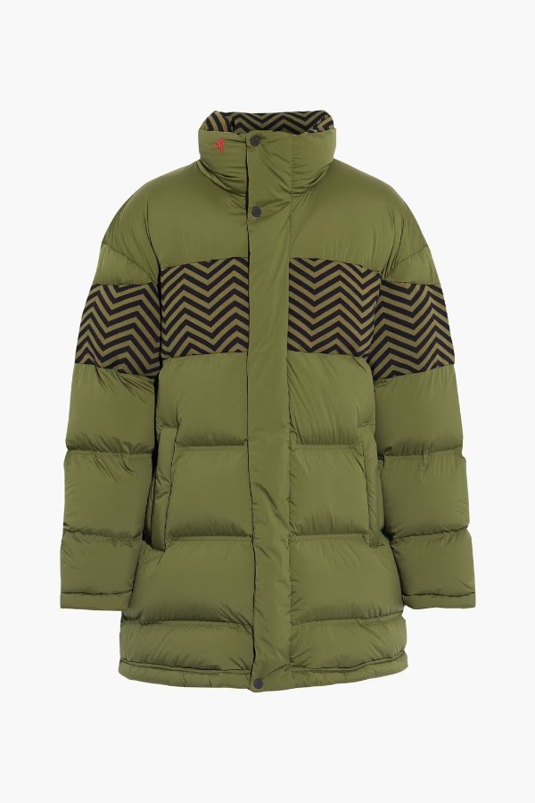 Polar crochet knit-paneled quilted down ski jacket