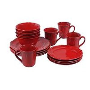 Better Homes and Gardens Simply Fluted 16-Piece Dinnerware Set, Red Garnet