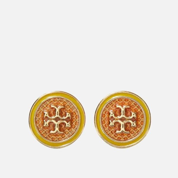 Women's Kira Guilloche Circle-Stud Earring - Tory Gold/Burnt Orange/Goldfinch