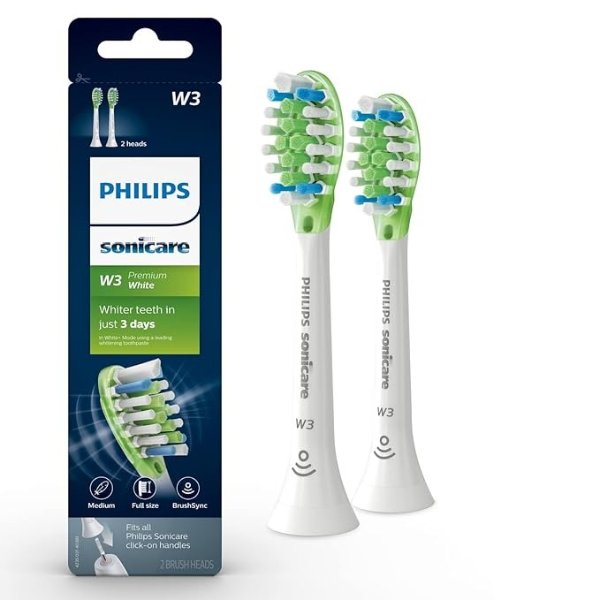 Genuine Philips Sonicare W3 Premium White toothbrush head, HX9062/65, 2-pk, white