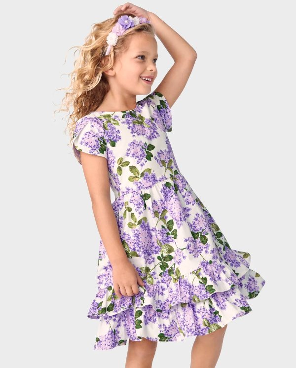 Girls Mommy And Me Short Sleeve Lilac Print Poplin Woven Tiered Dress - Lovely Lavender | Gymboree - BUNNYS TAIL