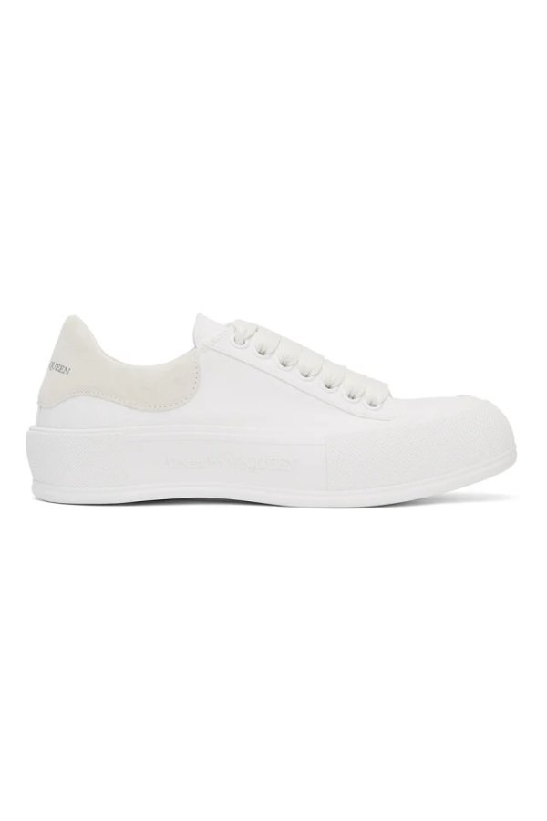 White & Off-White Deck Plimsoll Sneakers