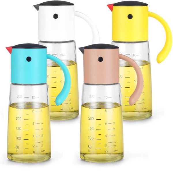 Vucchini Olive Oil and Vinegar Dispenser Bottle Set - Automatic Flip Cooking Oil Dispenser - Food Grade BPA Free PP 300ML 4PCS