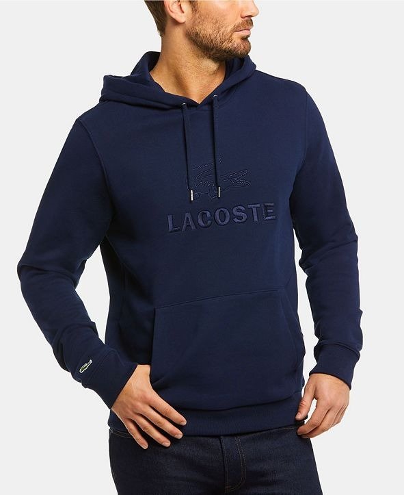 Men's Crew Neck Fleece Hoodie with Lacoste Lettering and Crocodile Graphic