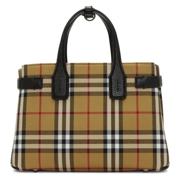 Beige & Black Vintage Check Small Banner Tote