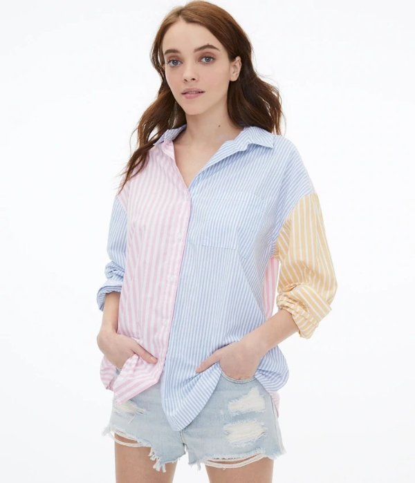 Women's Multi Stripe Button-Down Dad Shirt