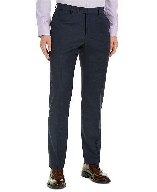 Men's Modern-Fit Navy Mini Grid THFlex Suit Pants