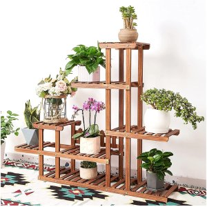 TOPDOOVA Tiered Plant Stand Indoor Outdoor, 8-tiers Wood Plant Shelf for Multiple Plants