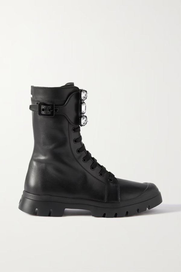 Walky Viv crystal-embellished leather combat boots