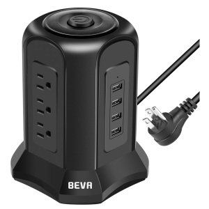 BEVA Power Strip Tower Surge Protector Flat Plug Desktop Charging Station