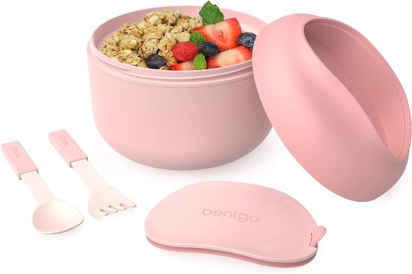 Bowl - Insulated Leak-Resistant Bowl with Snack Compartment, Collapsible Utensils and Improved Easy-Grip Design for On-the-Go - Holds Soup, Rice, Cereal & More - BPA-Free, 21.2 oz (Blush)