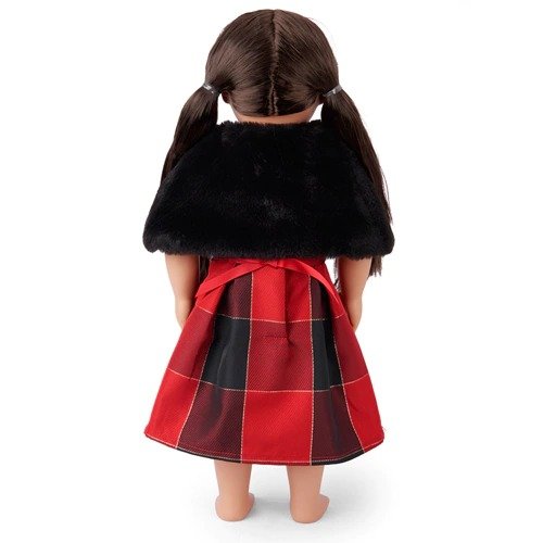 Doll Mommy And Me Glitter Buffalo Plaid Matching Dress And Faux Fur Cape Set