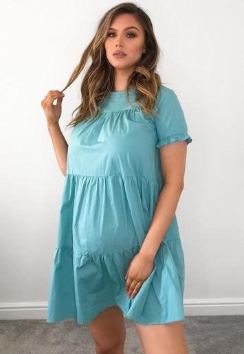 Blue Poplin Smock Maternity Mini Dress