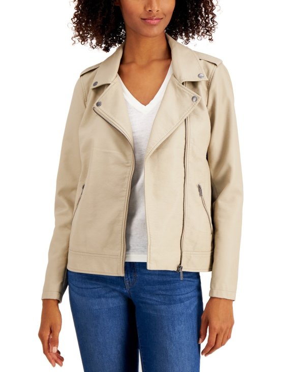 Faux-Leather Moto Jacket, Created for Macy's