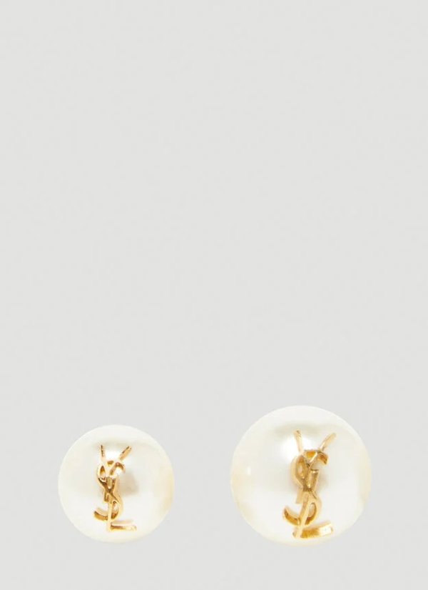 Monogram Faux Pearl Earrings in White