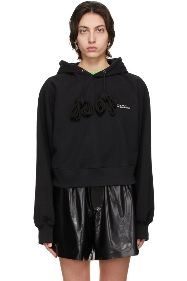 Black Embroidery Cropped Hoodie