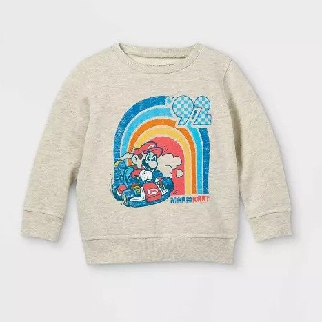 Toddler Boys' Super Mario Fleece Crew Neck Pullover - Cream