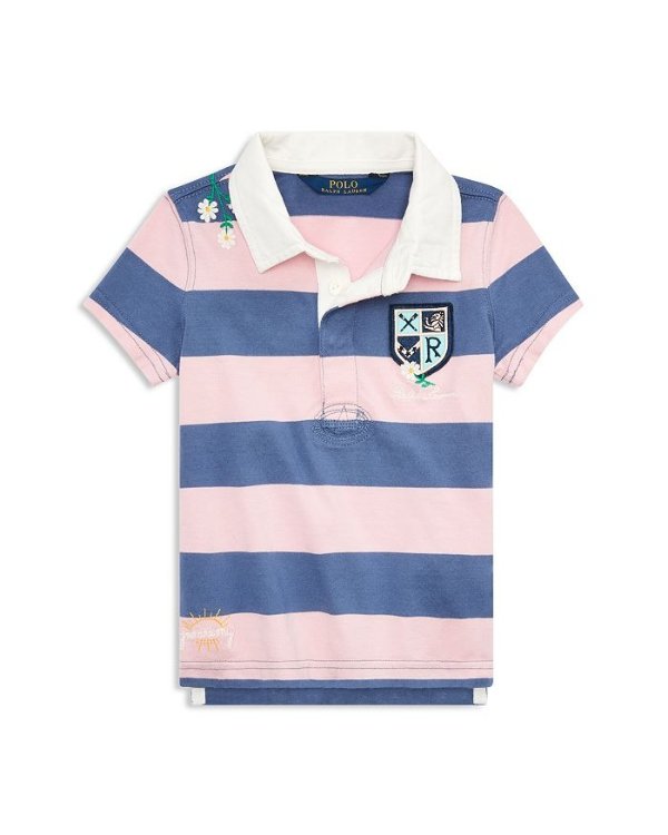 Girls' Embroidered Cotton Rugby Shirt - Little Kid