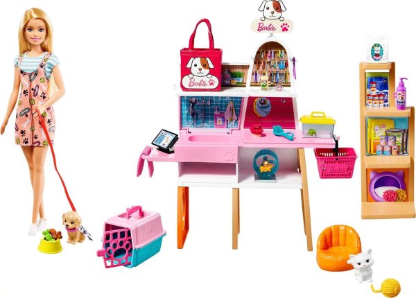 Doll and Pet Boutique Playset with 4 Pets and Accessories, for 3 to 7 Year Olds