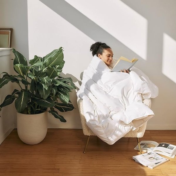 Cotton Blanket, Lightweight Down Alternative Comforter for Hot Sleepers - Hypoallergenic, White, Full/Queen