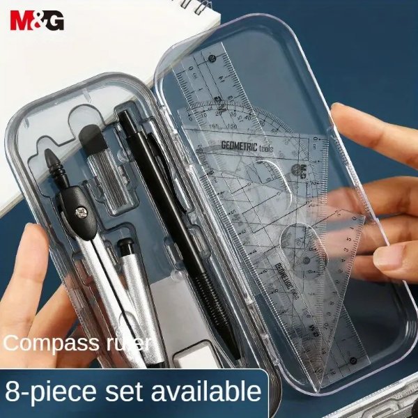 8pcs/set M&G Stationery Exam Drawing Set (1pc Compass + 1pc Eraser + 1pc Automatic Pencil + 1pc Refill + 4pcs/set Rulers) Combination Set Back To School Stationery