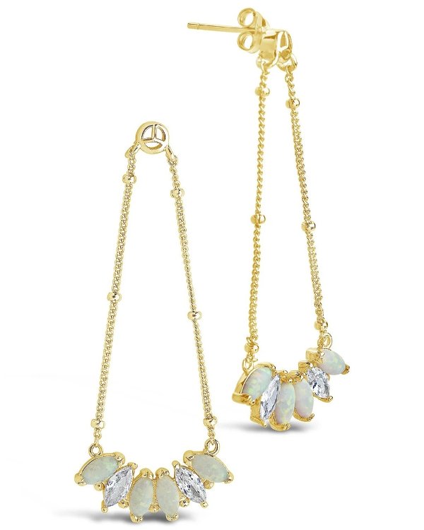 14K Gold Vermeil Opal Marquise Dangle Earrings