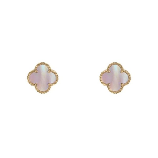 Quatrefoil Pink Mother of Pearl Clover Stud Earrings gold