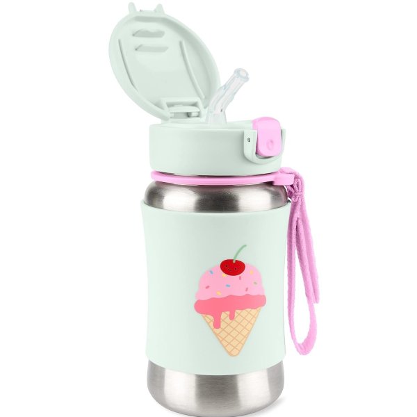 Skip Hop Toddler Sippy Cup with Straw, Sparks Stainless Steel Straw Bottle, Ice Cream