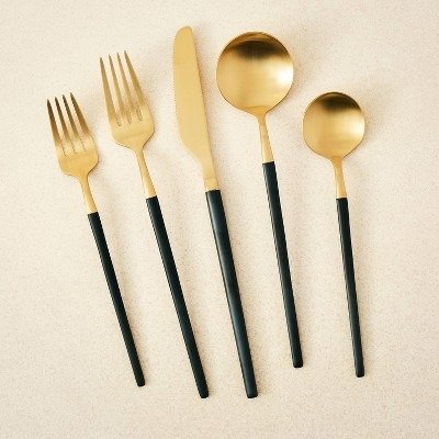5pc Stainless Steel Silverware Set Black/Gold - Opalhouse™ designed with Jungalow™