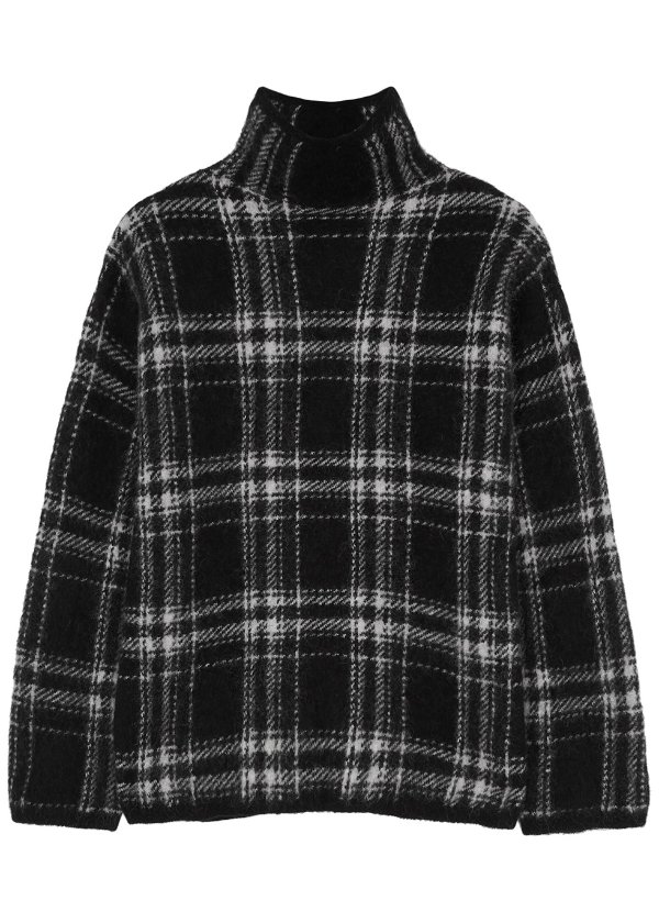Cammeo checked textured-knit jumper