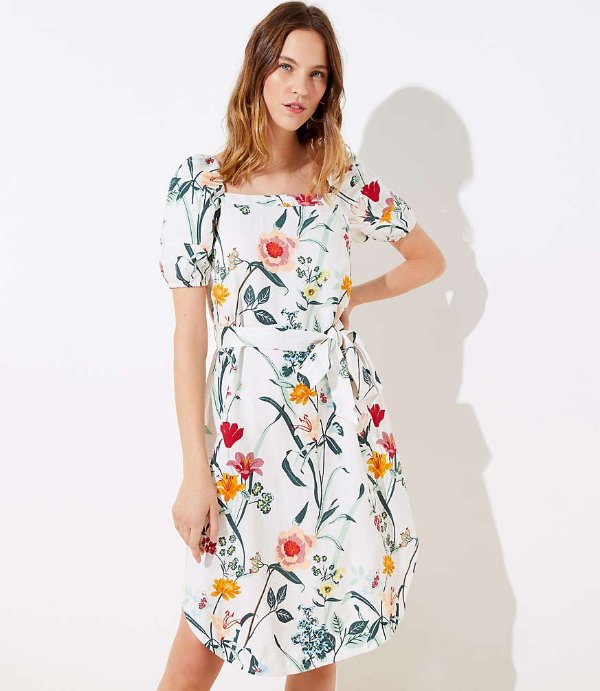 Floral Puff Sleeve Midi Dress 