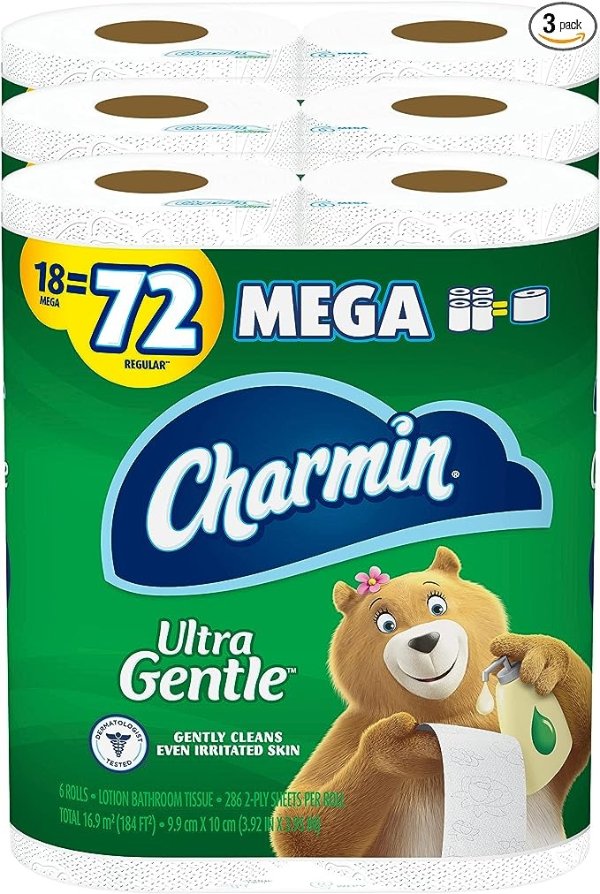 Ultra Gentle Toilet Paper 6 Mega Rolls (Pack of 3), Packaging May Vary
