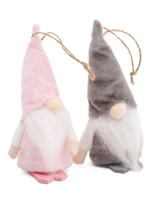 6.5in Set Of 2 Skiing Gnome Ornaments
