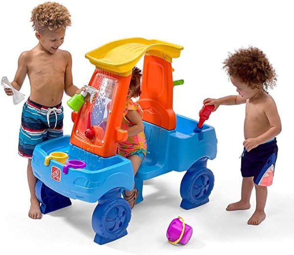 Car Wash Splash Center, Kids Outdoor Water Table Toy, Pretend Play Car Wash Toy, Blue/Orange
