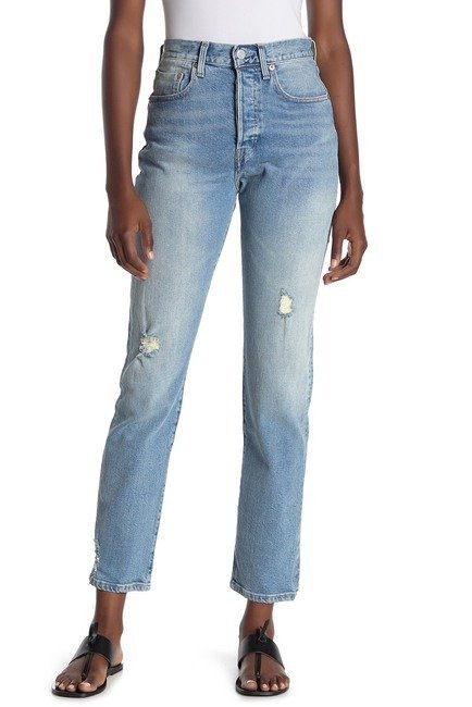 501 High Waist Distressed Jeans