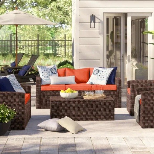 Arlington Wicker 7 - Person Seating Group with Cushions & Storage
