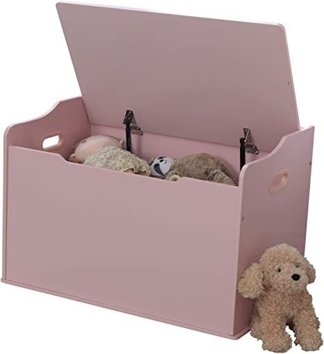 Austin Wooden Toy Box/Bench with Safety Hinged Lid - Pink, Gift for Ages 3+, Amazon Exclusive