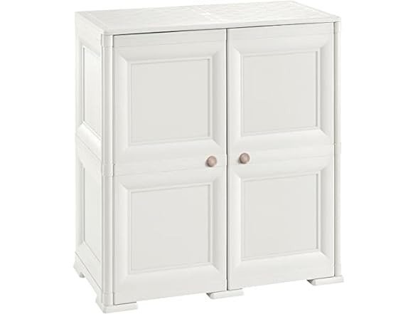 OMNIMODUS Cupboard-2 MOD 2 Shelves Wood-Finish Doors-Cream Cabinet, S