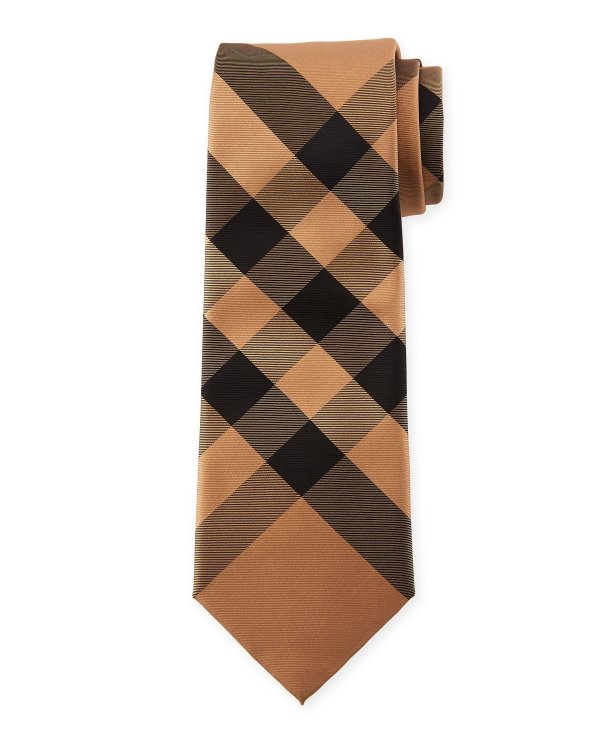 Manston Modern-Cut Check Silk Tie, Camel
